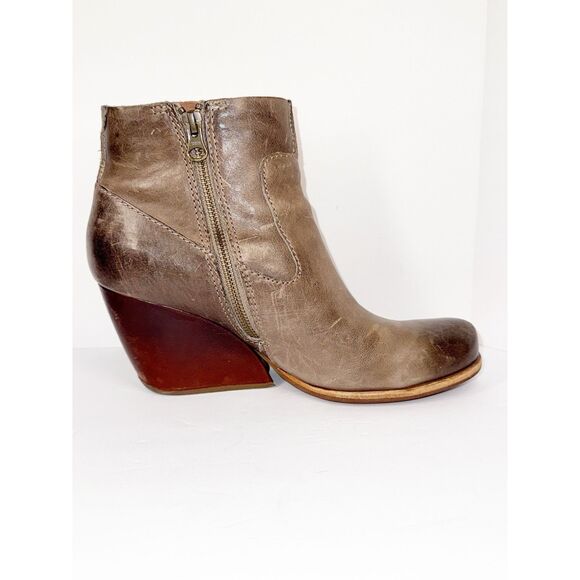 Kork Ease Michelle Ankle Boot Taupe Brown Gray Leather Chunky Heel Zip Wedge 8.5 - Picture 9 of 14